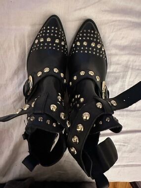 Kurt Geiger Black Studded Pointed Toe Ankle Booties